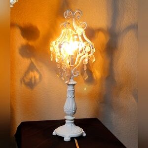 Vintage Fairy Lamp Chandelier Table Light White Beaded Classic Crystals Glam